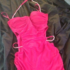 Red no sleeve dress with side slits